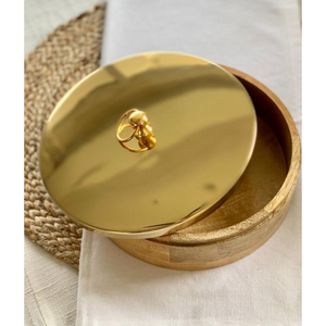 Boîte à roti en bois de manguier artisanal avec couvercle en laiton, casserole à chapati pour la cuisine et la salle à manger, récipient de service en bois, meilleur prix - Product Image 3