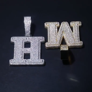 925 argent Sterling VVS Moissanite hommes taille brillant diamant glacé lettre personnalisée plaqué or Hip Hop bijoux fins pendentifs - Product Image 3