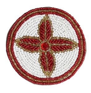 Blue & <b>White</b> Beaded Handcraft 4 Set Embroidery <b>Coaster</b> Premium Stylish Cute Statement & Luxury Traditional By Hiba Enterprises - Product Image 3