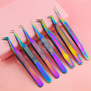 Pinzas aplicadoras de pestañas de punta de fibra 45 90 grados agarre de diamante pinzas de pestañas de aislamiento recto pinzas de extensión de pestañas - Product Image 1