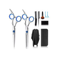 OEM, outil de salon professionnel de haute qualité, durable, léger, noir et bleu, en acier inoxydable, 6,0 pouces, kit de coupe de cheveux pour barbier