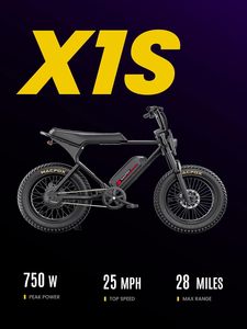 X1S 2025 E bikes สำหรับผู้ใหญ่, จักรยานไฟฟ้า750W ล้อความเร็ว25 MPH สูงสุด, ช่วง38ไมล์ (PAS1), 20 "x 4" ยางอ้วน, เมือง/โรงเรียน - Product Image 2