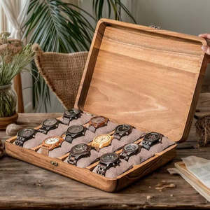 Grande boîte à montres en bois personnalisée pour hommes montre organisateur mallette de rangement en bois massif avec couvercle en verre cadeau de luxe pour lui - Product Image 1