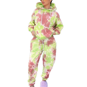 Conjunto de sudadera con capucha y logotipo personalizado para mujer, conjunto de 2 piezas de alta calidad, 350 Gsm, chándal de algodón orgánico polar, ropa de mujer 2025 Tye dye - Product Image 3