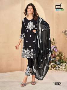 El pantalón Kurti bordado de rayón de 14KG más vendido con ropa de fiesta india y pakistaní Naznin Dupatta a precio mayorista en India - Product Image 2