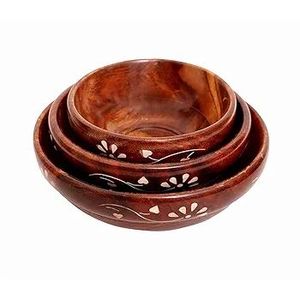 Bol en bois servant de la vaisselle pour la soupe de riz trempette café thé décoration ensemble de 3 pièces en bois brun bol Style japonais de l'Inde - Product Image 5