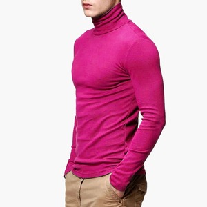 2025 nouveaux hommes mode T-shirt t-shirts hauts minces mâle Stretch T-shirt col roulé à manches longues t-shirts col haut hommes coton t-shirts - Product Image 4