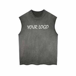 OEM Impresión digital personalizada camisetas sin mangas de lona de peso pesado cuello redondo manga corta transpirable secado rápido hombres 100% algodón - Product Image 2