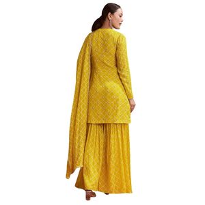 Set Chinon Sharara stampato giallo brillante con taglio Dana e paillettes vivace festa e cerimonia di nozze vestito Kurti - Product Image 5