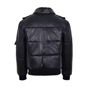 Veste en cuir personnalisable de style bouffant de qualité supérieure col en fourrure 100% veste en cuir pour hommes en cuir véritable - Product Image 5
