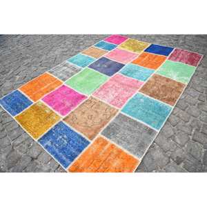 พรมขนแกะสไตล์ตุรกีวินเทจขนาด5.6x7.8ฟุตดีไซน์คลาสสิกงานเย็บปะขนกระต่ายสังเคราะห์งานแฮนด์เมดพรมยางปูพื้น - Product Image 2