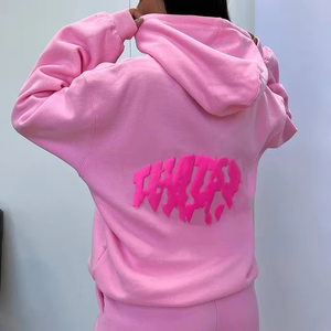 Custom Oversize Top Quality Casual 420gsm Fleece <b>Hoodie</b> With <b>Slogan</b> Puff Print Streetwear Hip Hop <b>Women's</b> Hoodies - Product Image 5