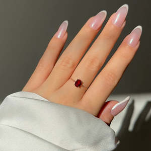 NOVAMART Fine Hallmark <b>Silver</b> Oval Red Self Love Gold Plated Chain <b>Ring</b> Trendy Fashion <b>Garnet</b> Inlay 18K Rose Cut Perfect Gift fo - Product Image 1