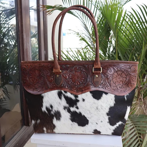 El último bolso de cuero con herramientas de mano occidental, bolso de mano occidental, monedero de transporte, pelo genuino en bolso de cuero de vaca - Product Image 3