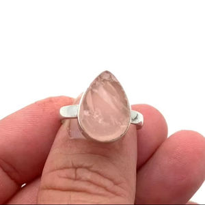 Bague de mariage classique pour femme, style bohème, en argent sterling 925 plaqué rhodium, avec pierre précieuse en quartz rose, faite à la main, cadeau pour femme - Product Image 1