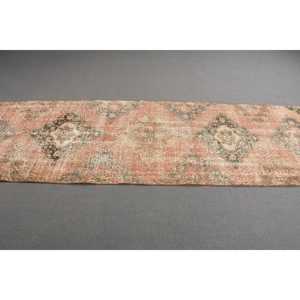 Turkish Vintage <b>Runner</b> Rug 3.1x12.7 ft, Brown <b>Red</b> Striped Rug - Product Image 2
