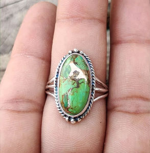 Classics Natural Green Copper <b>Turquoise</b> Gemstone <b>Ring</b> 925 Sterling Silver 10x14mm Oval Shape Bohemian Statement Women's Jewelry - Product Image 4