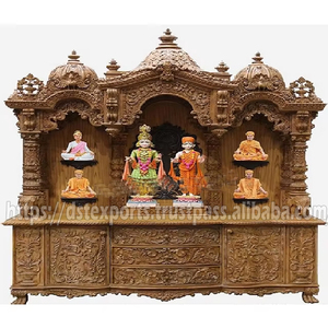 Glossy Shining Hand Carved Traditional Modern Teak Wood <b>Mandir</b> <b>Pooja</b> Room DST Exports Customized Hot Selling Indian Sikh - Product Image 3
