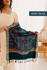 Blue Kashmiri <b>Shawl</b> Wool <b>Wrap</b> with Elegant Sozni Work Winter Accessory for Stylish <b>Women</b> Attire - Product Image 5