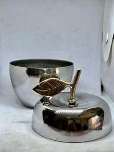 Nickel Plated Metal High Quality <b>Apple</b> Shaped Candle Jar High Quality with Leaf Handle Candle Vessel <b>Apple</b> - Product Image 4
