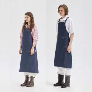 [K.BLANC] Tablier basique à bretelles en jean Tablier en denim lavé doux avec sangle de cou réglable réglable avec poches unisexe - Product Image 2