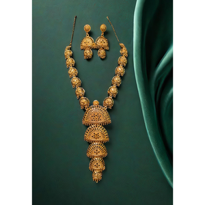 Conjunto de collar y pendientes de última llegada con estilo único chapado en oro de 22 quilates para mujer, conjunto de collar y pendientes, joyería - Product Image 1