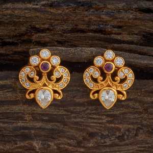 ต่างหูเพชรทรงหยดน้ำลายดอกไม้ ชุบทองคำ 14k และ 18k - Product Image 1