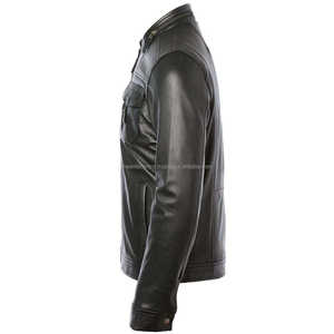 Vente directe d'usine personnalisé hommes 2025 nouveau Style mode hommes en peau de mouton hommes vert foncé en cuir veste de moto pour hommes - Product Image 2