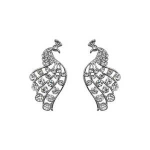 Kriaa Fashion Lustre Boucles d'oreilles Pierre autrichienne Paon Design Argent Plaqué Goujons-1313828 - Product Image 1