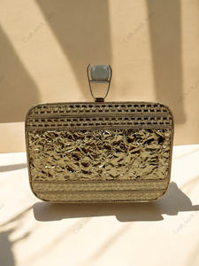 Luxury Handmade Metal Evening <b>Clutch</b> <b>Bag</b> With Artistic Wire Pattern Natural Stone Accent Bridal Party Womens Handbag - Product Image 3