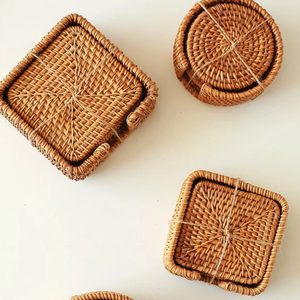 Handwoven Natural Rattan Square <b>Coaster</b> Set - Eco-Friendly <b>Drink</b> <b>Coasters</b> for Cups, Mugs, and Glasses Handmade in Vietnam - Product Image 6