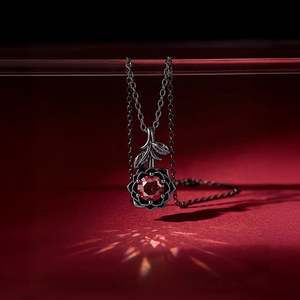 Jeulia Custom Gothic Black Lotus Necklace with Birthstone Diamond in Gold Plated <b>Titanium</b> <b>Chain</b> - Product Image 4