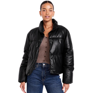 Chaqueta acolchada de piel sintética acolchada de talla grande ropa de invierno cuello de pie mangas largas 95% cremallera transpirable reciclada - Product Image 1