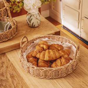 Eco Friendly Round Handwoven Rattan Serving Tray <b>with</b> <b>Handles</b> Handmade <b>Wicker</b> <b>Basket</b> for Home Hotel Kitchen Decoration - Product Image 4