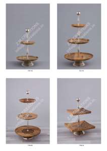 Soporte de pastel ecológico de Metal de madera de mango de níquel de tres niveles, soporte de exhibición de artículos secos, bandeja decorativa para fiesta de cumpleaños en casa - Product Image 4