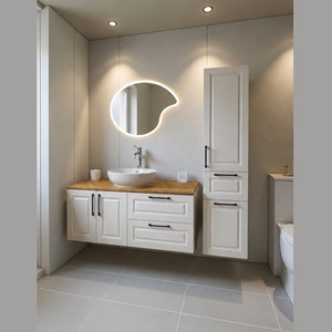 Conjunto de Muebles de Baño Premium con Encimera de Madera, Lavabo Sobre Encimera y Espejo LED Retroiluminado, Gabinete Blanco Estilo Shaker de 100cm 120cm - Product Image 3