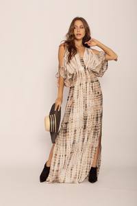 ชุดเดรสผู้หญิงดีไซน์ล่าสุด ลายดอกไม้ แขนสั้นทรงหลวม ผ้าย้อมสี ไซส์ใหญ่ ผ่าข้าง ยาวแบบแม็กซี่ - Product Image 4