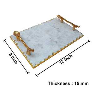 ถาดหินอ่อนสีขาวหรูหราสไตล์โมเดิร์นทำมือ พร้อมหูจับทองคำเปลว  งานตกแต่งบ้านสำหรับคริสต์มาสและรอมฎอน  ทำจากอะลูมิเนียมสั่งทำพิเศษ - Product Image 5