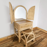Coiffeuse pour enfants Tables à miroir Table et chaise de maquillage en rotin naturel Armoire pour enfants Dressing