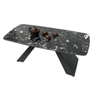 Table basse rectangulaire avec plateau en pierre 110x55x45cm, design moderne style ferme, pieds en fer, table d'appoint durable pour salon - Product Image 1