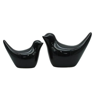 Figurines d'oiseaux en céramique noire brillante |   Décoration d'intérieur minimaliste nordique - Product Image 5