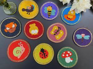 Handmade Portable <b>Glass</b> Beaded <b>Coasters</b>-Classic Drink <b>Coasters</b> with Polyester Backing (4x4 Inch) for Church & Religious Gifts - Product Image 3