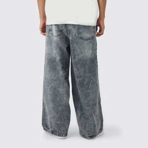 Venta al por mayor por encargo ligero piedra lavada pierna recta 100% algodón pantalones de mezclilla casual lavado pierna ancha pantalones holgados para los hombres - Product Image 5