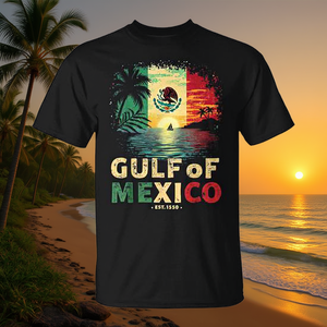 T-Shirt Vintage con Bandiera Messicana e Scritta 'Golf of Mexico Est 1550', Abbigliamento Promozionale Retrò - Product Image 3
