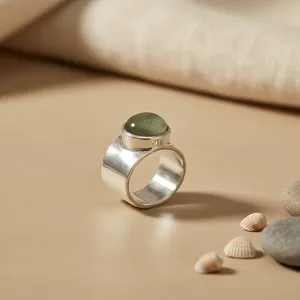 <b>Adjustable</b> <b>Silver</b> Trendy Cluster <b>Ring</b> with Green Gemstone for Women's Jewelry Gifts - Product Image 2