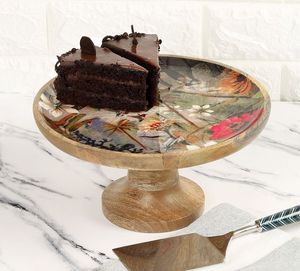 Support de gâteau en bois imprimé peint à la main Design rond unique pour les fêtes à la maison Occasions spéciales Planche de service à dessert de haute qualité - Product Image 2