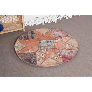 Alfombra de lana turca Vintage moderna 3,4X3,3 pies naranja-Beige diseño de retazos respaldo de látex para decoración para sala de estar para adolescentes - Product Image 2