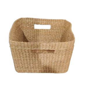 Hot Selling Best Quality Handmade Seagrass Flower Basket Square Hand Woven Basket With Handles for <b>Laundry</b> Clothing and Picnic - Product Image 1
