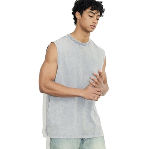 High quality Summer Men Tank <b>Top</b> and Acid Wash 100% cotton gym and Streetwear <b>Distressed</b> Customize Sleeve Tank <b>top</b> for men - Product Image 2