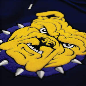 Custom Logo 60% Cotton 40% Polyester 350 gsm <b>Fleece</b> Chenille Embroidery <b>Navy</b> NC A&T Pullover Hoodie - Product Image 3